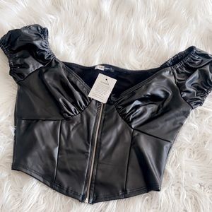Puff sleeve leather crop top